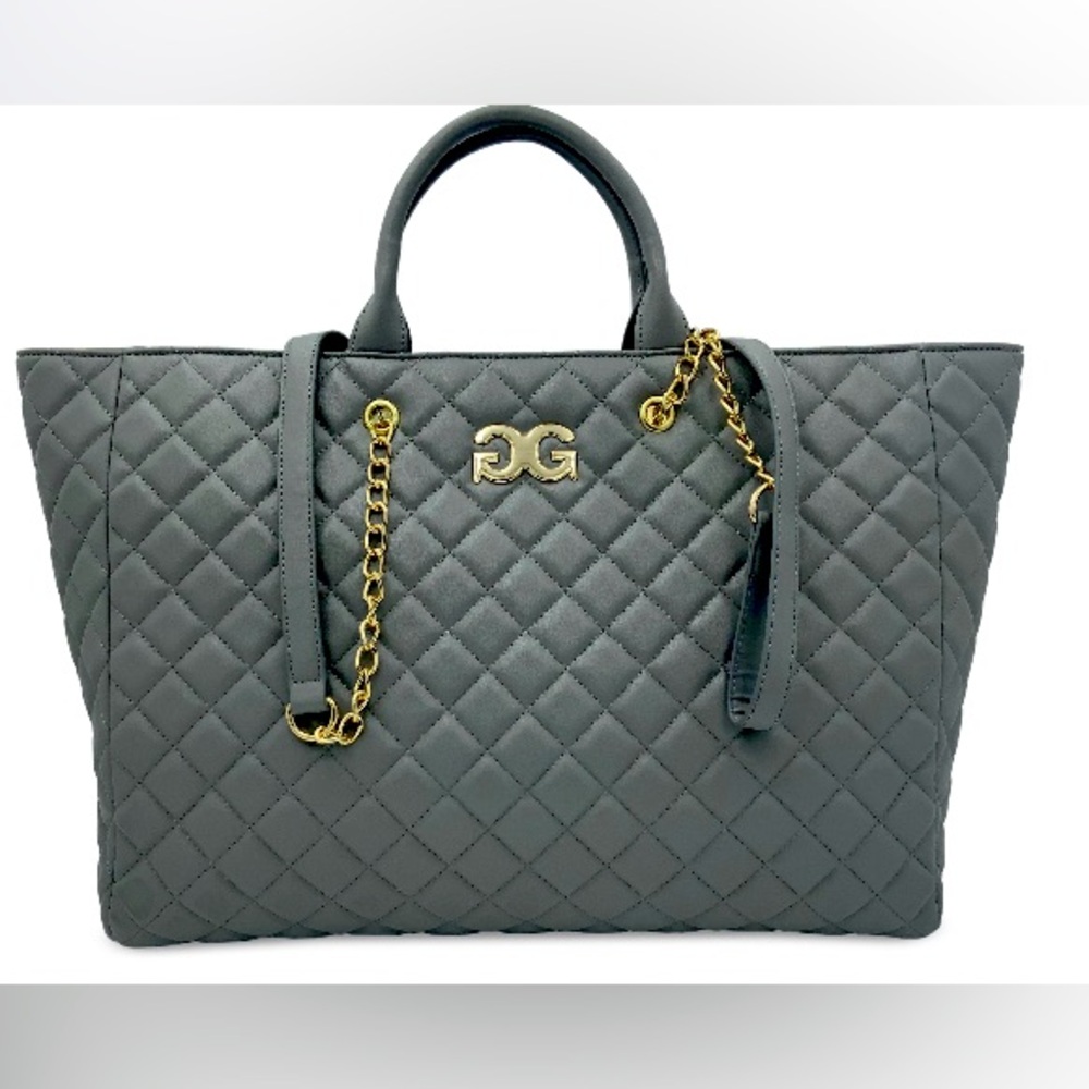 Large Gilda Paris Quilted Vegan Leather Gray Tote Bag